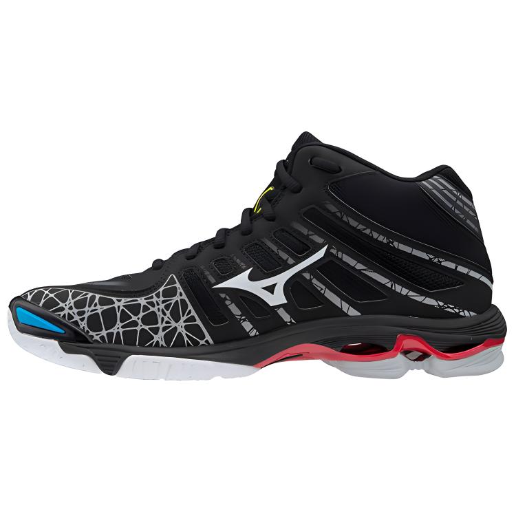 Mizuno Wave Voltage Series Fabric Synthetic Leather Shock Absorption Anti-Slip Wear-Resistant Breathable Mid-top Volleyball Shoes Men's Black and White