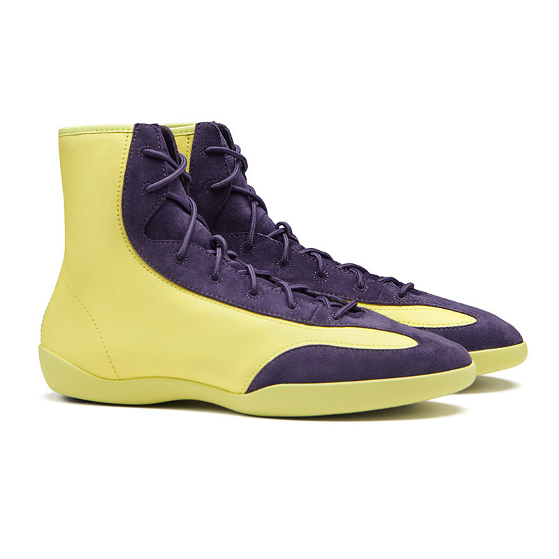 EQLZ EQUALIZER Anti-Slip Wear-Resistant High-Top Vintage Basketball Shoes Unisex Gravel Yellow Classic Purple