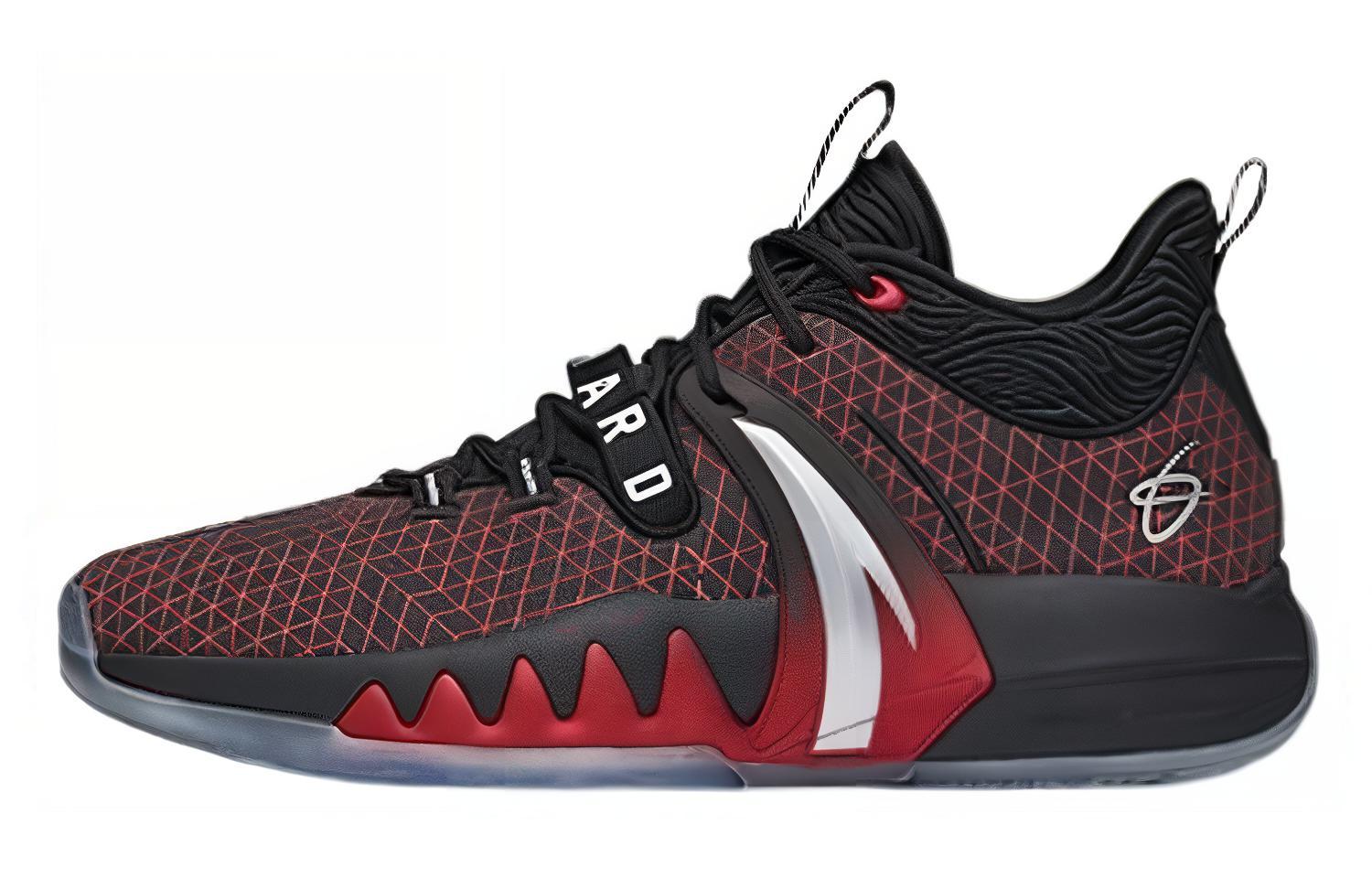 Anta Anta GH2 Hayward mid-top fabric synthetic leather TPU shock-absorbing anti-slip wear-resistant wrapping support basketball shoes men's black and red