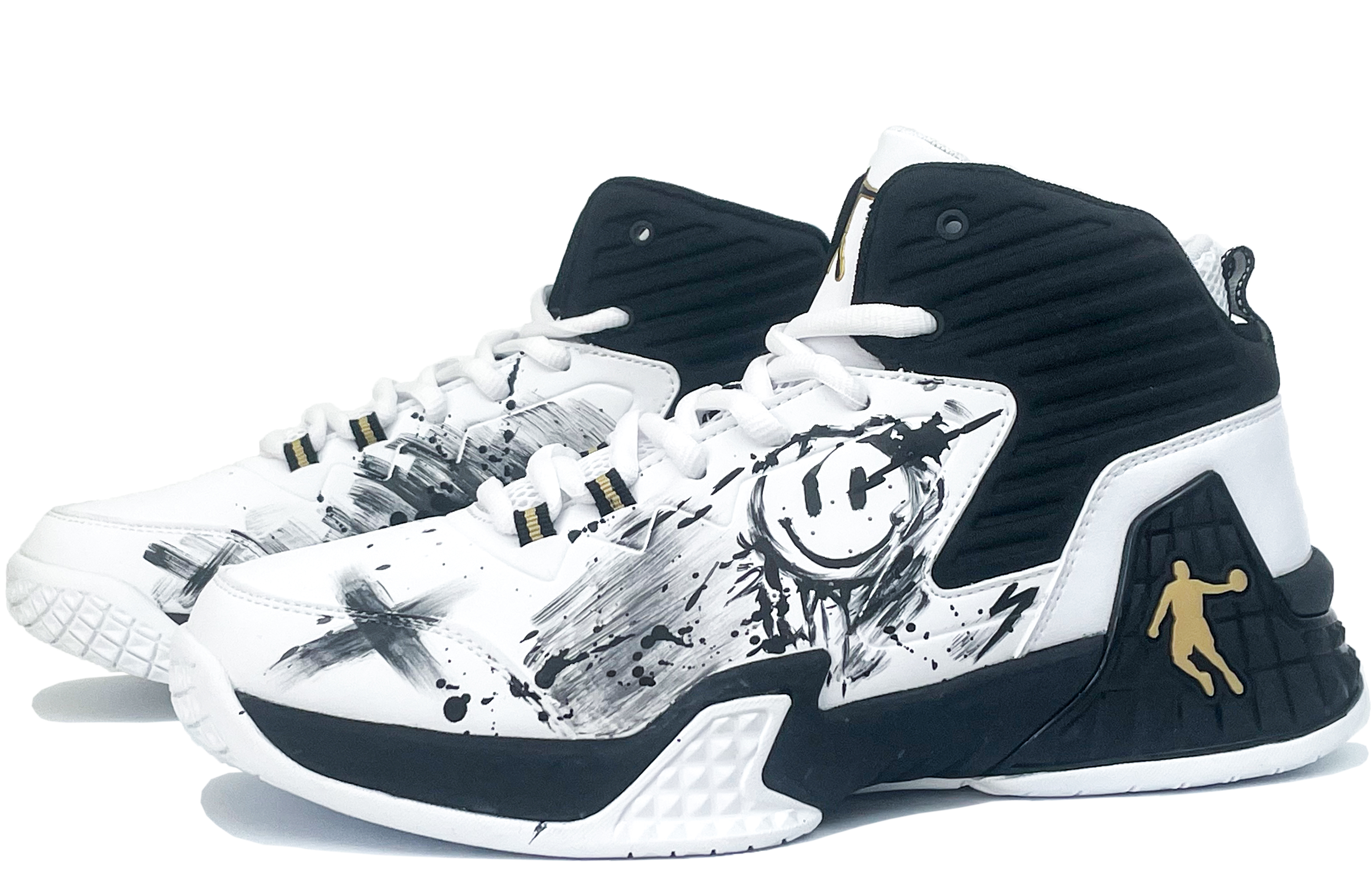QIAODAN Grinding 1 Yueshan Shoe, Smiley Face Storm Cushioning Slip Resistant Abrasion Resistant High top
