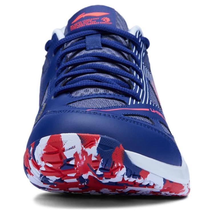 Li Ning Comfortable And Trendy Slip Resistant, Abrasion Resistant, Breathable Low top Badminton Shoes Unisex Blue Red