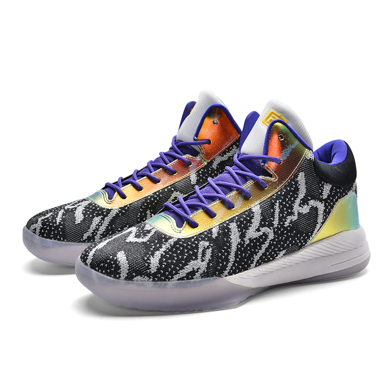 IVERSON Slip Resistant Abrasion Resistant Low top Basketball Shoes Black Purple Light Gray