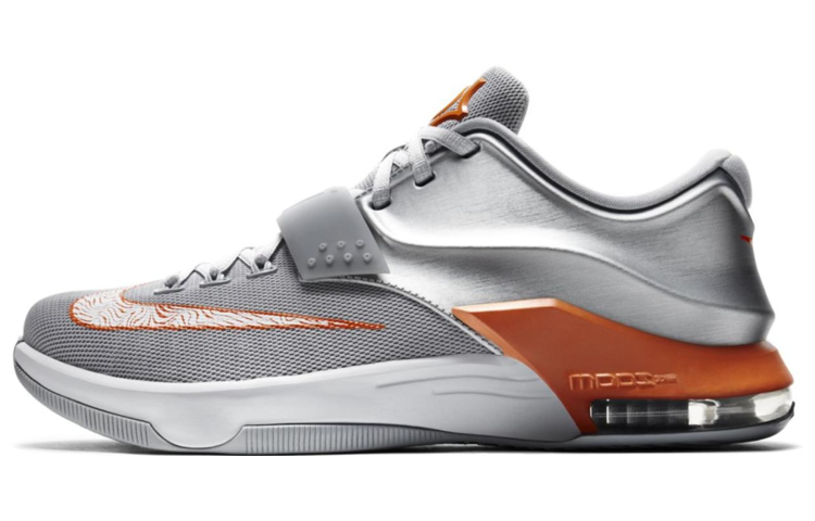 Nike KD 7 \"Texas Longhorns\" Durant 7 Color Matching Anti-slip Lightweight Low-top Practical Basketball Shoes Men's Silver White Orange