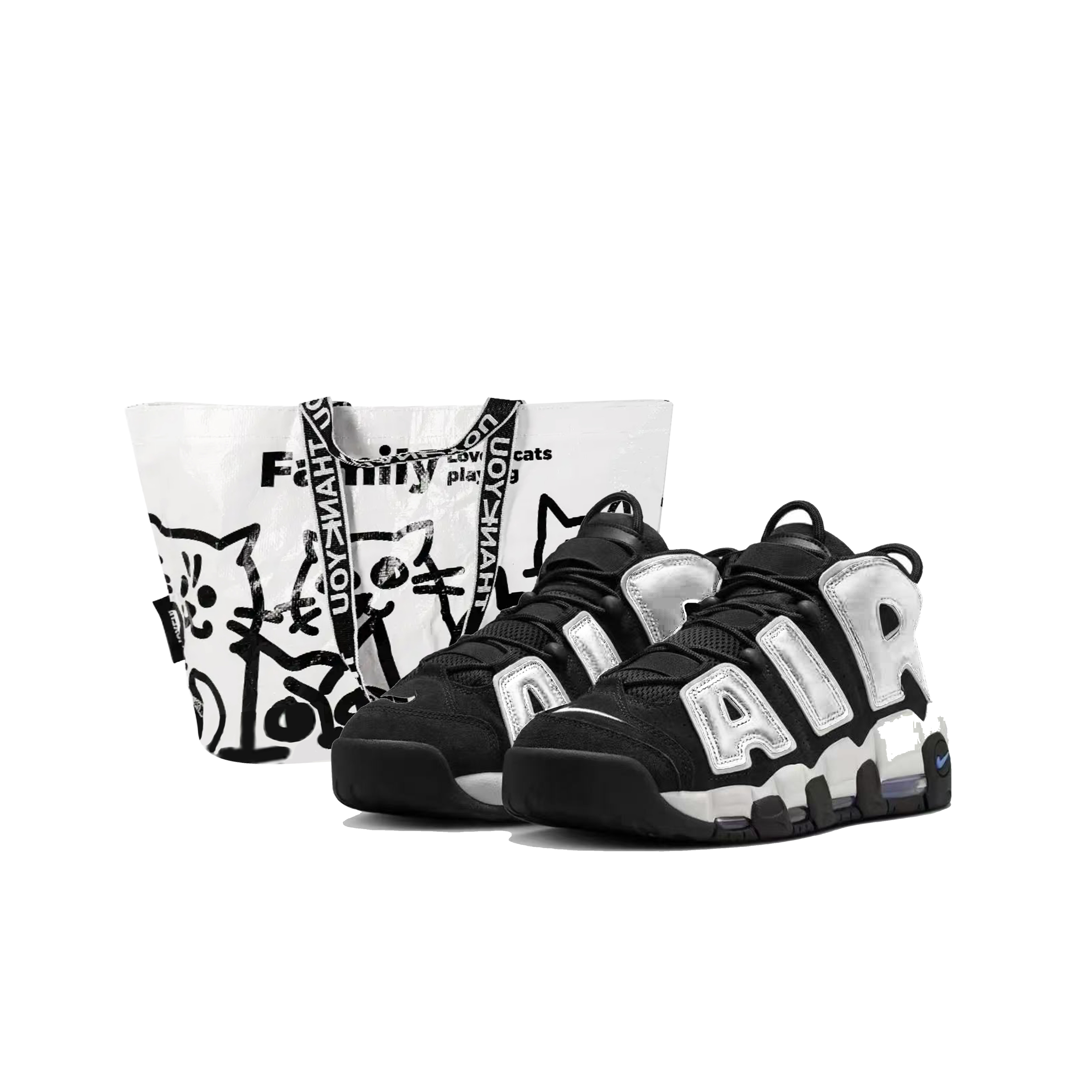 Nike Air More Uptempo Moonlight Dance Abrasion Resistant Mid top Vintage Basketball Shoes Men’s Black Silver