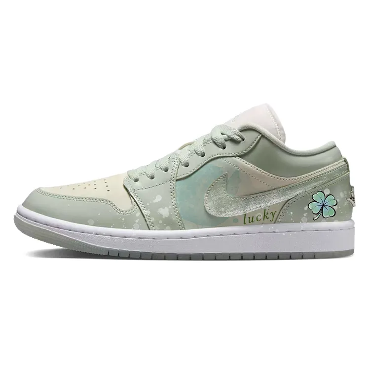Jordan Air Jordan 1 Slip Resistant Abrasion Resistant Low top Vintage Basketball Shoes Women's Green White