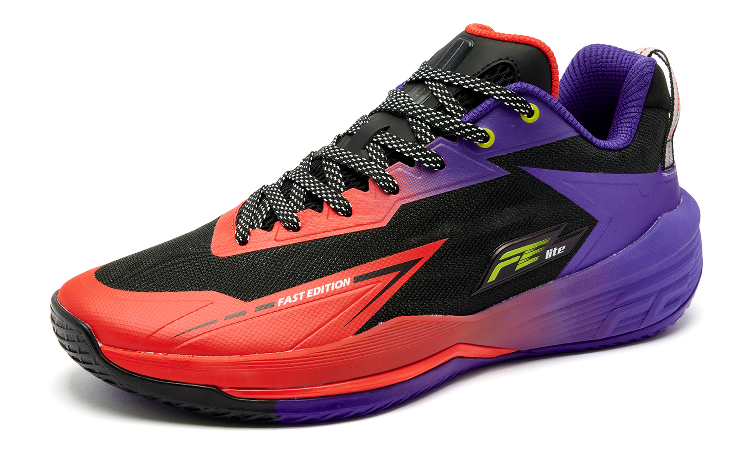 QIAODAN FETEAM Coverage Grip Lightweight Breathable Low Top Basketball Shoes Men’s Black Dutch Orange Fantasy Purple