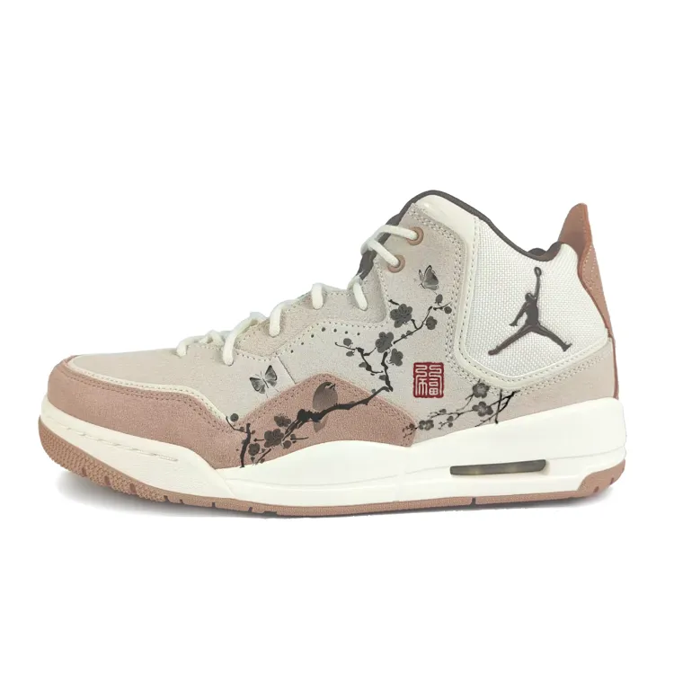 Jordan Courtside 23 Textile, Split Cow Leather Abrasion Resistant Mid top Vintage Basketball Shoes Men's Brown White