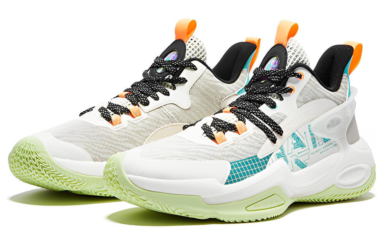 QIAODAN Q KUNGFU Cushioning Slip Resistant Abrasion Resistant Mid top Basketball Shoes Men’s White Green