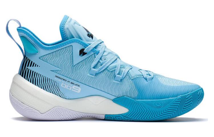 Li Ning Power 9 Basketball Shoes Men’s Mid Top Light Blue/Black