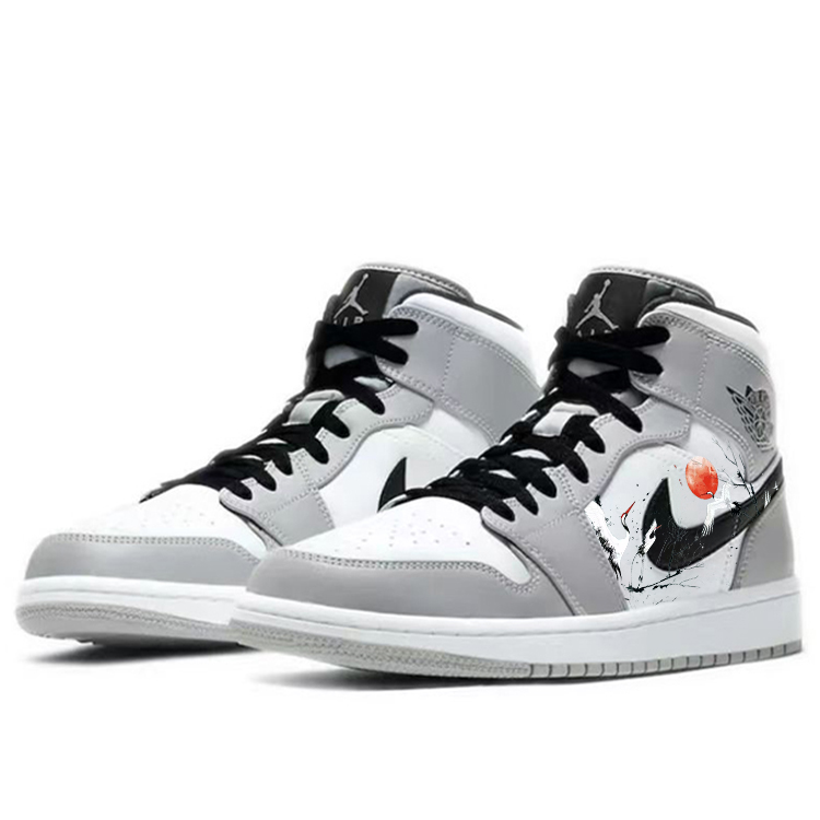 Jordan Air Jordan 1 Slip Resistant Abrasion Resistant Mid top Vintage Basketball Shoes Men’s Gray