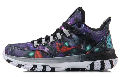 LiNing Li Ning All Day 2 Wade All Day 2 Shock-absorbing, non-slip, wear-resistant, breathable and wrapped support, mid-top practical basketball shoes, same style for men and women, purple and black