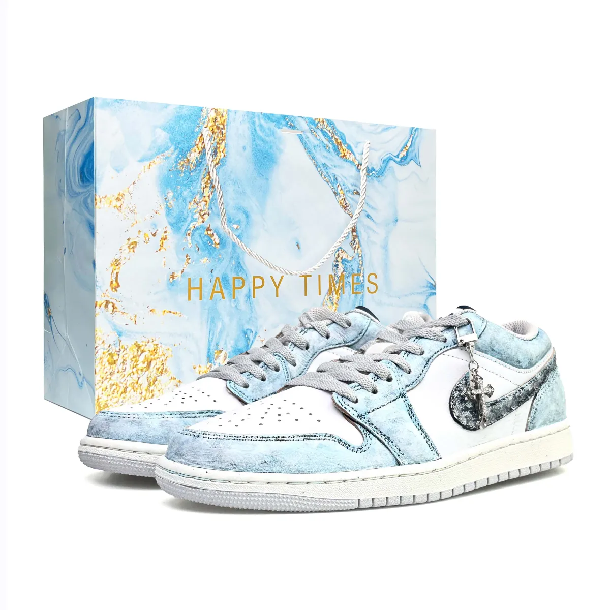 Jordan Air Jordan 1 Denim Luxury Abrasion Resistant Lightweight Low top Vintage Basketball Shoes Unisex Gray Blue