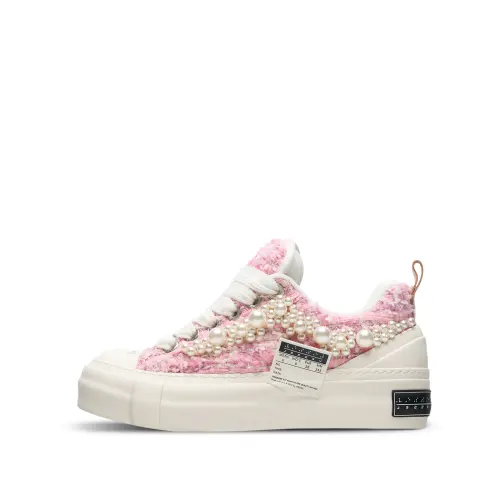 XVESSEL Pearl Nougat, Tweed Mid top Canvas Shoes Women's Pink