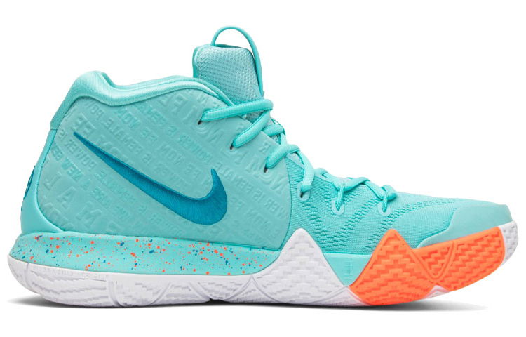 Мужские кроссовки Nike Kyrie 4 Power Is Female OG — 绿松石/橙/白 — фото 2