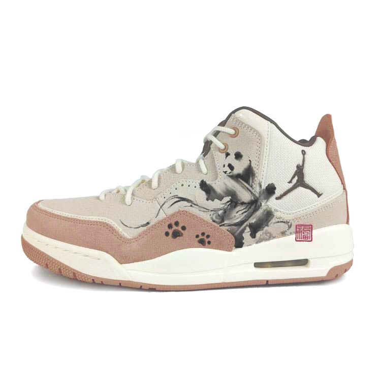 Jordan Courtside 23 Textile, Split Cow Leather Abrasion Resistant Mid top Vintage Basketball Shoes Men’s Brown White