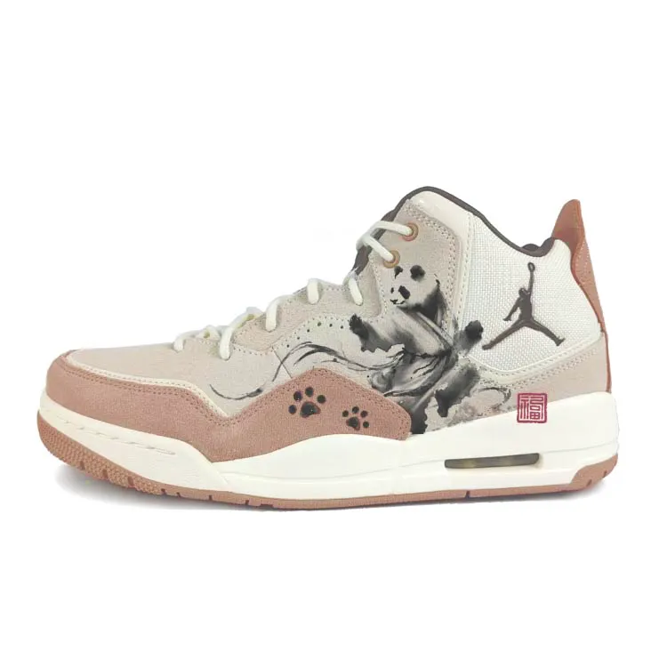 Jordan Courtside 23 Textile, Split Cow Leather Abrasion Resistant Mid top Vintage Basketball Shoes Men's Brown White