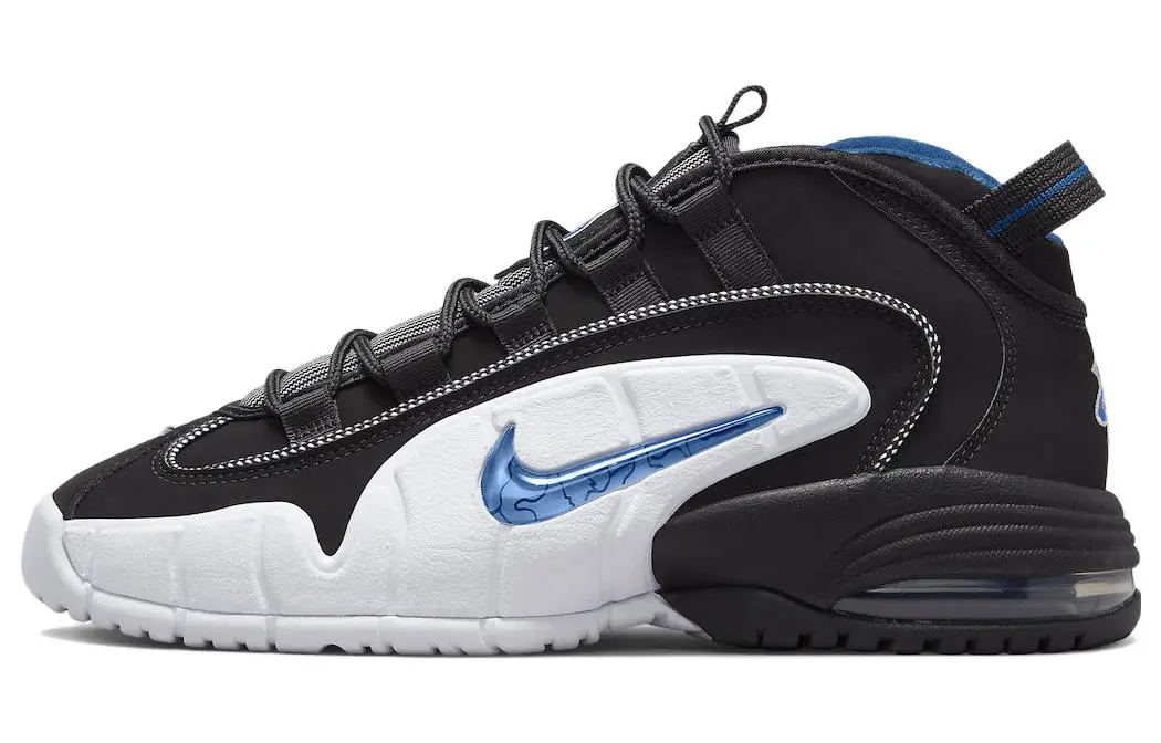 Nike Air Max Penny Orlando Comfortable Mid top Basketball Shoes Men's Black White Blue 2022 Edition