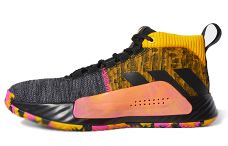 Adidas D Lillard 5 GCA Lillard 5 non-slip lightweight mid-top basketball shoes men's black and yellow