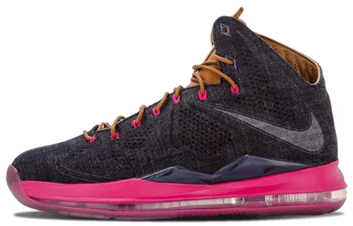 Nike Lebron 10 EXT Denim OG style round toe lace-up non-slip lightweight high-top practical basketball shoes men's black pink