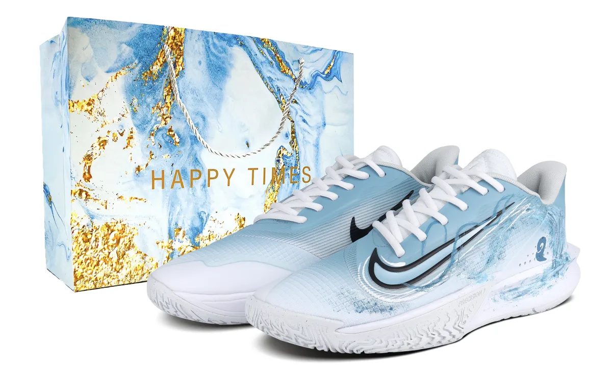 Nike Precision 7 Mesh Slip Resistant Abrasion Resistant Low top Basketball Shoes Men's White Blue