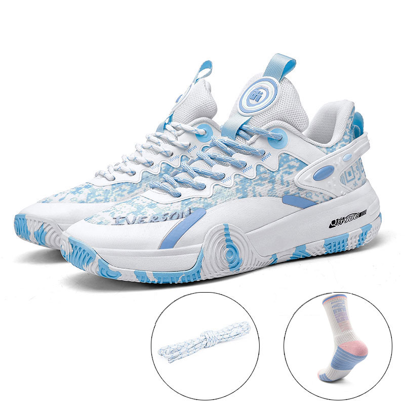 IVERSON Chase Hunt 1 White Sky Blue Cushioning Slip Resistant Abrasion Resistant Breathable Low top Basketball Shoes