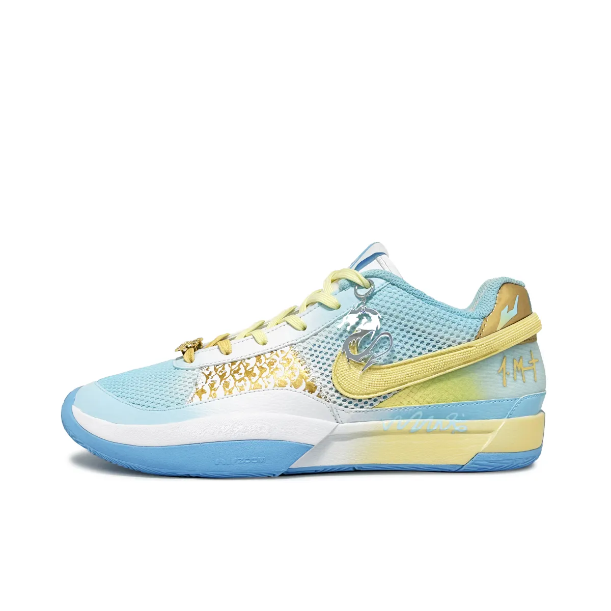 Nike Ja 1 Cushioning Slip Resistant Cushioning Slip Resistant Low top Basketball Shoes Unisex Blue White Gold