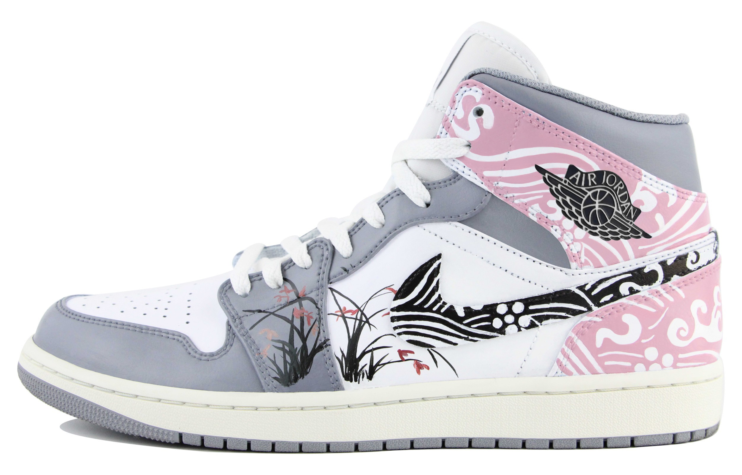 Jordan Air Jordan 1 Trendy Versatile Mid top Vintage Basketball Shoes Men’s Blue Pink Gray