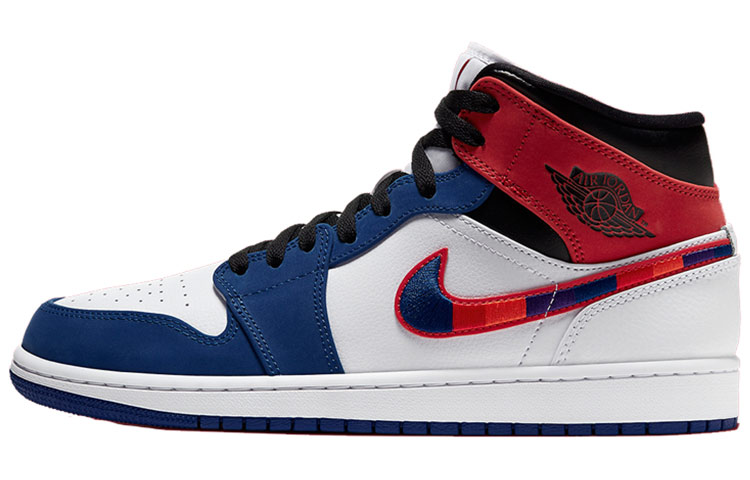 Jordan Air Jordan 1 Mid Color Hook Versatile Mid-top Retro Basketball Shoes Men's White Blue Red