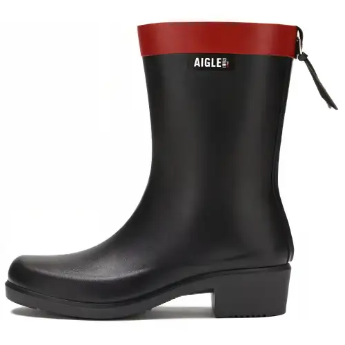 AIGLE Waterproof Abrasion Resistant Cushioning Comfortable Rain Boots Women's Black Red