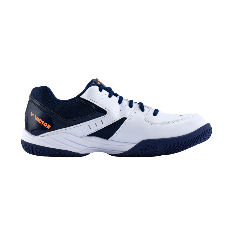 VICTOR Cushioning Slip Resistant Abrasion Resistant Low top Badminton Shoes Unisex White Navy Blue