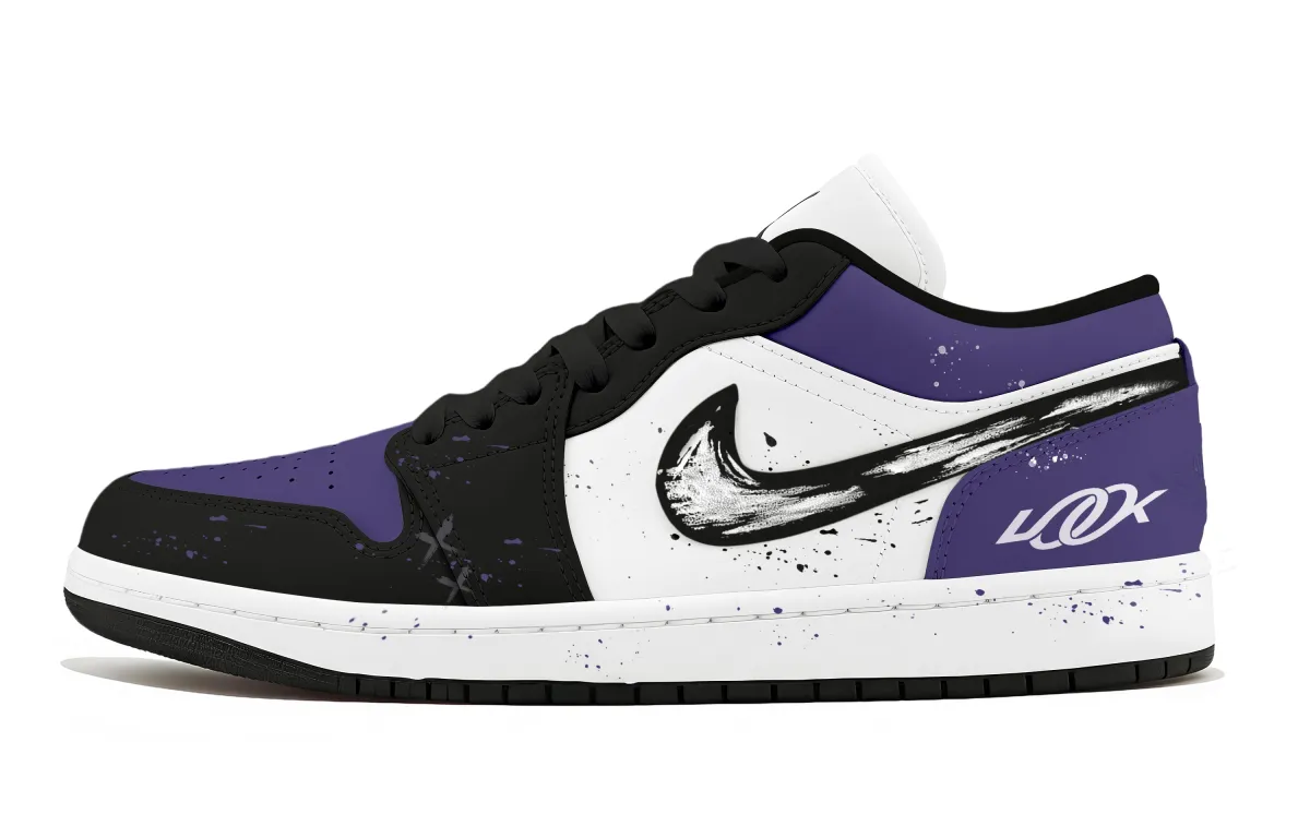 Jordan Air Jordan 1 Abrasion Resistant Low top Vintage Basketball Shoes Unisex Black Purple