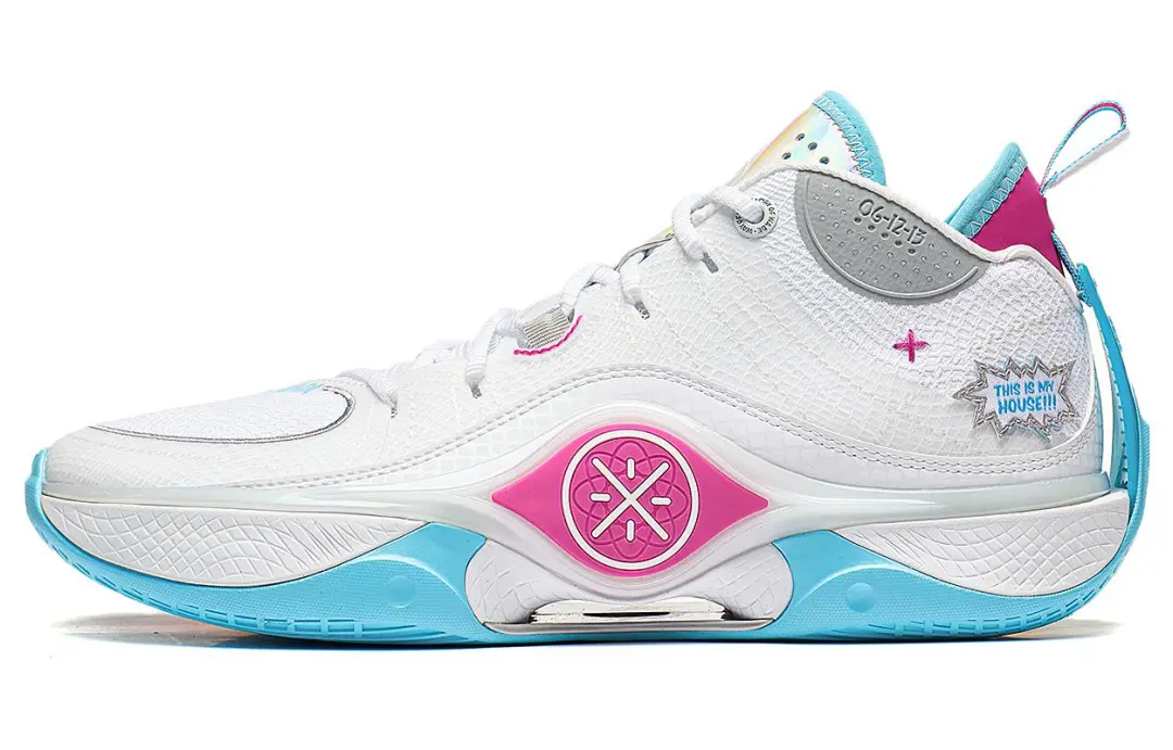 Li Ning Wade Shadow 5 Comfortable Synthetic Leather Low top Basketball Shoes Men's Standard White/Rose Red