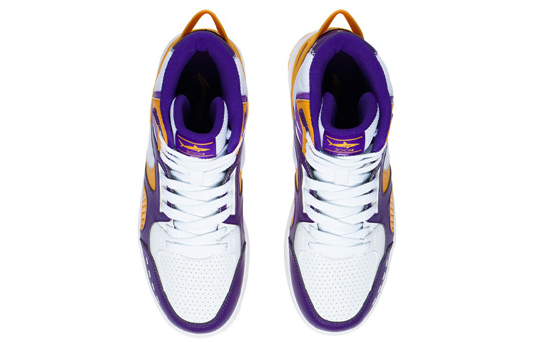 Li Ning Leather Cushioning Rebound Mid top Performance Basketball Shoes Men’s White Purple Orange