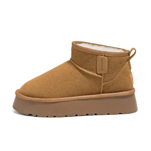 Warrior two-layer cowhide, fur integrated thickening to keep warm and cold-proof in winter, snow boots for women, camel color