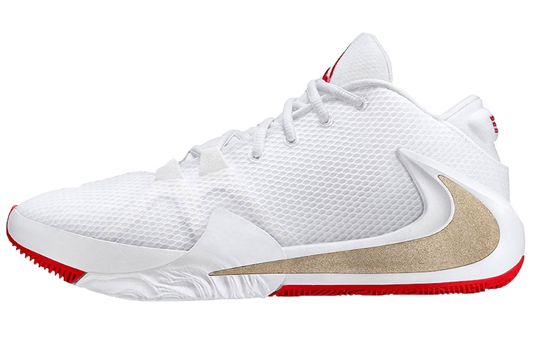 Nike Freak 1 Zoom EP Antetokounmpo Round Head Middle Bang Practical Basketball Shoes Men's White and Red Domestic Version