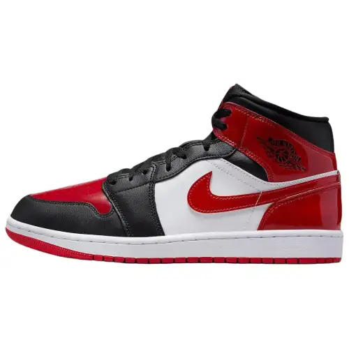 Jordan Air Jordan 1 Patent Leather, Leather Mid top Vintage Basketball Shoes Men's Black Red White