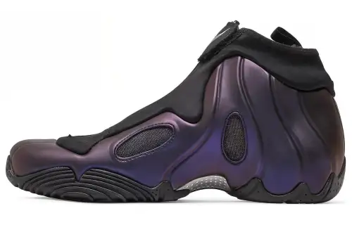 Nike Air Flightposite patent synthetic leather, comfortable for daily use, shock-absorbing, non-slip and wear-resistant, mid-top, retro basketball shoes, same style for men and women, eggplant purple