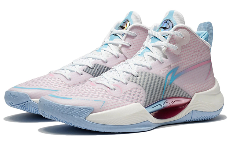 Li Ning Basketball Shoes Men’s Mid Top Standard White/Peach Pink