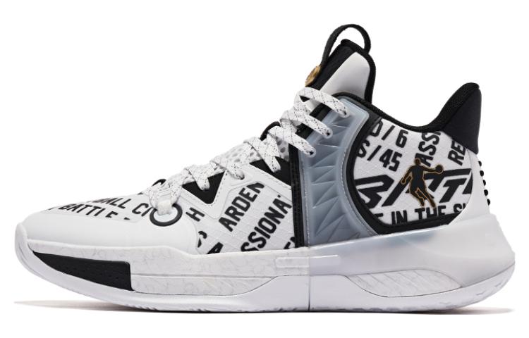 QIAODAN Halberd 5TEAM Cushioning Slip Resistant Abrasion Resistant Mid top Basketball Shoes Men’s White Black