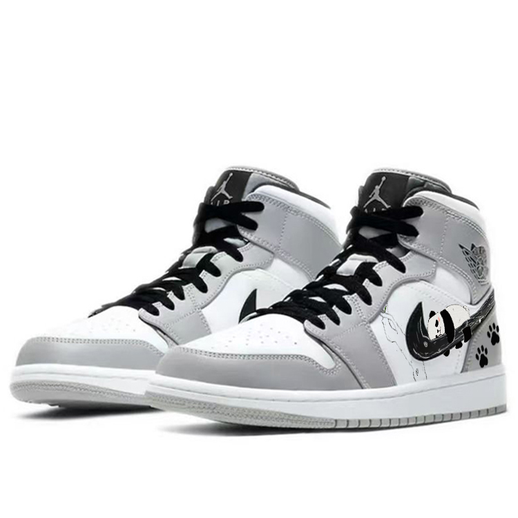 Jordan Air Jordan 1 Cushioning Slip Resistant Mid top Vintage Basketball Shoes Men’s Gray