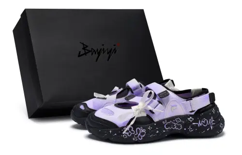 FILA FUSION Conch 811 Manufacturing, Flower World Purple, Special Shoe Box Beach Sandals Women's Purple Black