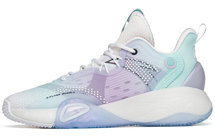 ANTA Bubble Bomb Basketball Shoes Men's Low Top Shallow Beach Green/Ivory White/Lotus Purple