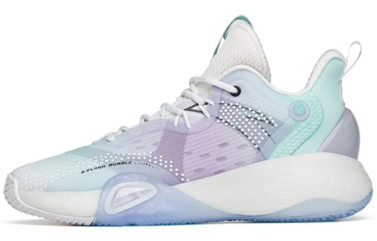 ANTA Bubble Bomb Basketball Shoes Men's Low Top Shallow Beach Green/Ivory White/Lotus Purple