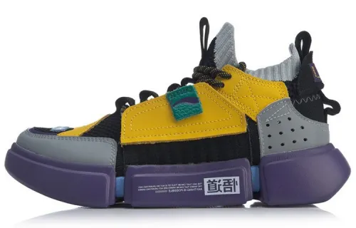 Li Ning Slip Resistant, Abrasion Resistant, Breathable Mid top Vintage Basketball Shoes Women's Black Gray Yellow