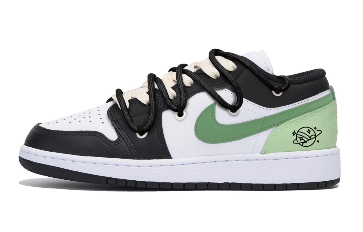 Jordan Air Jordan 1 Slip Resistant Abrasion Resistant Low top Vintage Basketball Shoes Men's Black Green