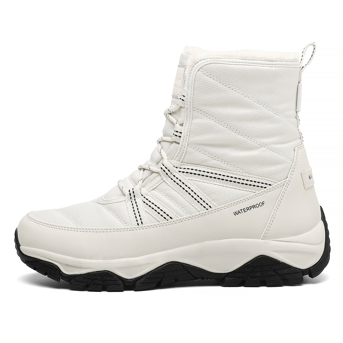 Jeep Thermal Abrasion Resistant Casual Versatile, Fleece Lined, Trendy Fashion Knee High Snow Boots Unisex White