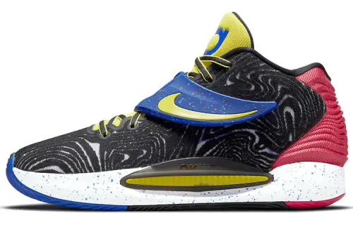 Nike KD 14 Durant 14 shock-absorbing, non-slip, wear-resistant, mid-top practical basketball shoes, men's black, blue and red, foreign version