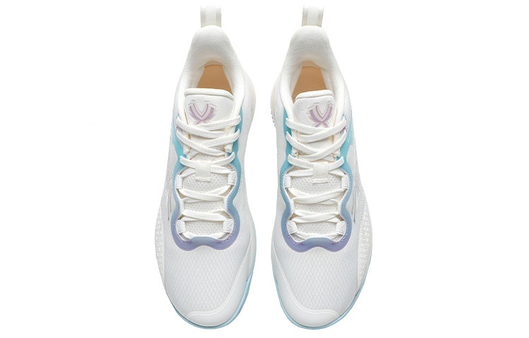 Anta Fabric Cushioning Slip Resistant Abrasion Resistant Low top Basketball Shoes Men’s White Purple Blue