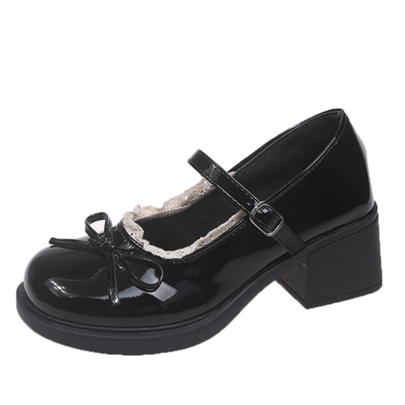 NX DOUGHNUT PU retro French elegant thick high heel small leather shoes, versatile shoes, thick heel Mary Jane shoes, women's style