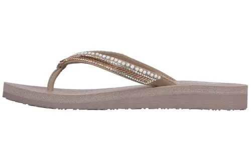 Skechers Meditation Comfortable Rubber Sole Rhinestone Quiet Slide Slippers Women's Taupe